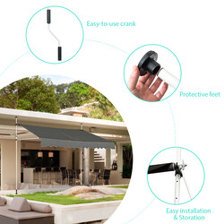 Balkonmarkise grå aluminium oxfordvæv 350 cm bred justerbar