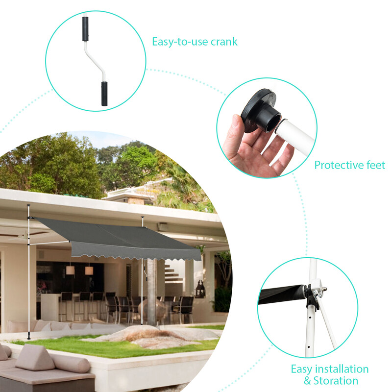 Balkonmarkise grå aluminium oxfordvæv 350 cm bred justerbar