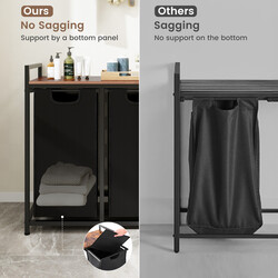 Vasketøjskurv med to skuffer sort metal 73x33x72 cm med aftagelige poser