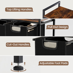 Vasketøjskurv med to skuffer sort metal 73x33x72 cm med aftagelige poser