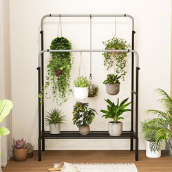 Sølvfarvet metal klædestativ med to justerbare stænger 108x50x125 cm