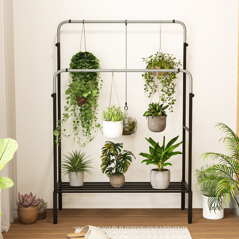 Sølvfarvet metal klædestativ med to justerbare stænger 108x50x125 cm