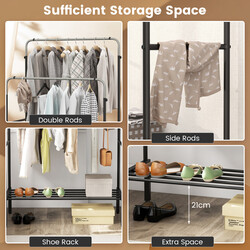 Sølvfarvet metal klædestativ med to justerbare stænger 108x50x125 cm