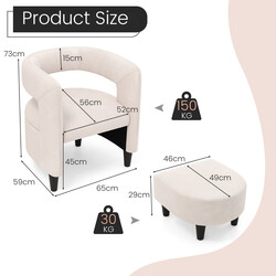 Lænestol med fodpall i beige fløjl sæt