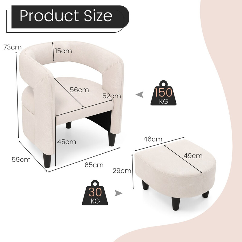 Lænestol med fodpall i beige fløjl sæt