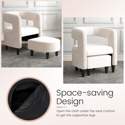 Lænestol med fodpall i beige fløjl sæt