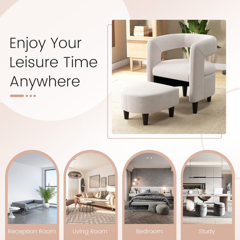 Lænestol med fodpall i beige fløjl sæt