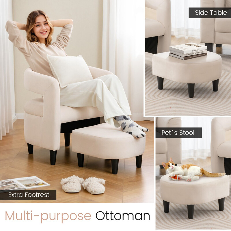 Lænestol med fodpall i beige fløjl sæt