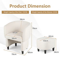 Beige fløjl lænestol med puf til stue og kontor massivt træ