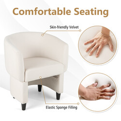 Beige fløjl lænestol med puf til stue og kontor massivt træ