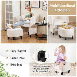 Beige fløjl lænestol med puf til stue og kontor massivt træ