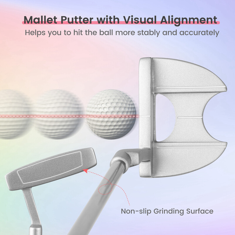 Golfset 9 delers højrehåndet kvindelig rosa grafitshaft med klubbeskyttelse