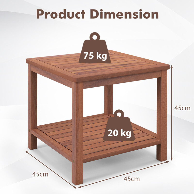 Sidebord akacietræ 45x45x45 cm to niveauer naturlig