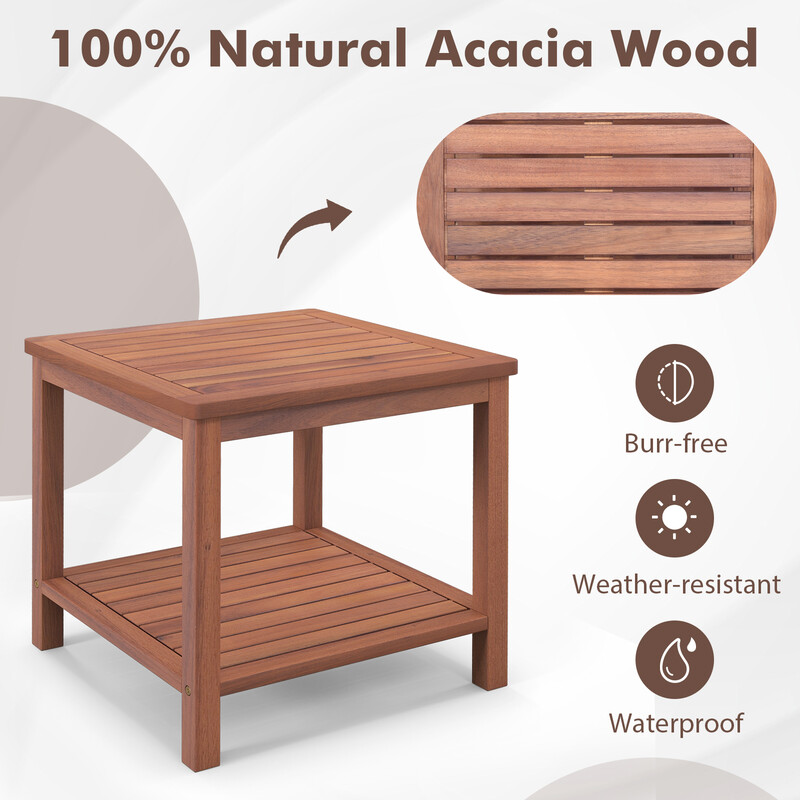 Sidebord akacietræ 45x45x45 cm to niveauer naturlig