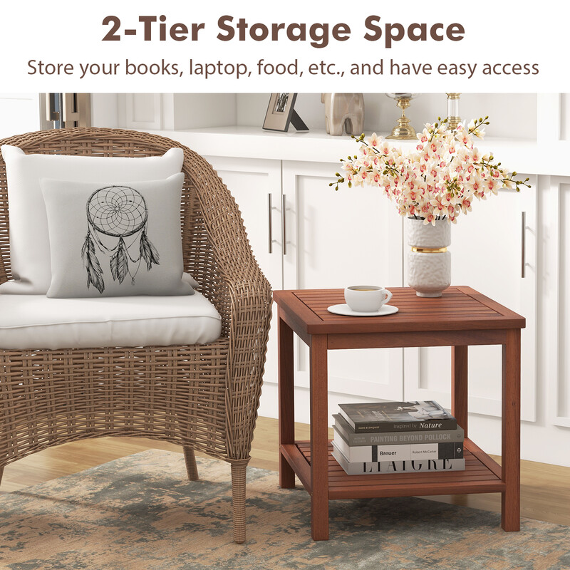 Sidebord akacietræ 45x45x45 cm to niveauer naturlig