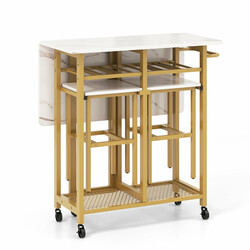 Udtagsbord hvid og guld med to paller og vinholder 74x74 cm