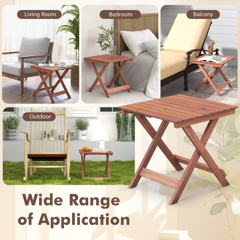 Sidebord af akacietræ 46x46x45 cm sammenklappeligt til terrasse og balkon