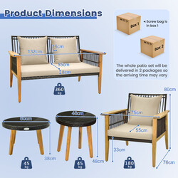 Udestue møbelgruppe PE-rotte akacietræ 2 stole sofa 2 sideborde