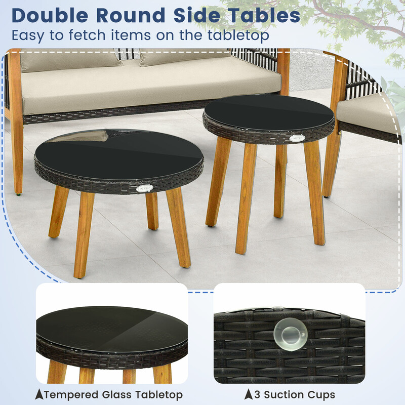 Udestue møbelgruppe PE-rotte akacietræ 2 stole sofa 2 sideborde