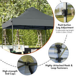 Partytelt 3x3 m grå vandtæt oxford med justerbar højde og hjulvogn