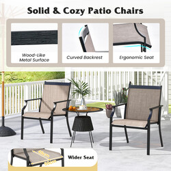 Terrassestole 2-pak brun metallram tekstilsæde 150kg ergonomisk udendørs