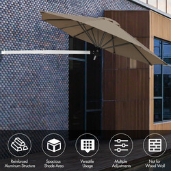 Vægmonteret terrasseparasol 247 cm brun aluminium polyester med justerbar mast og vindventil