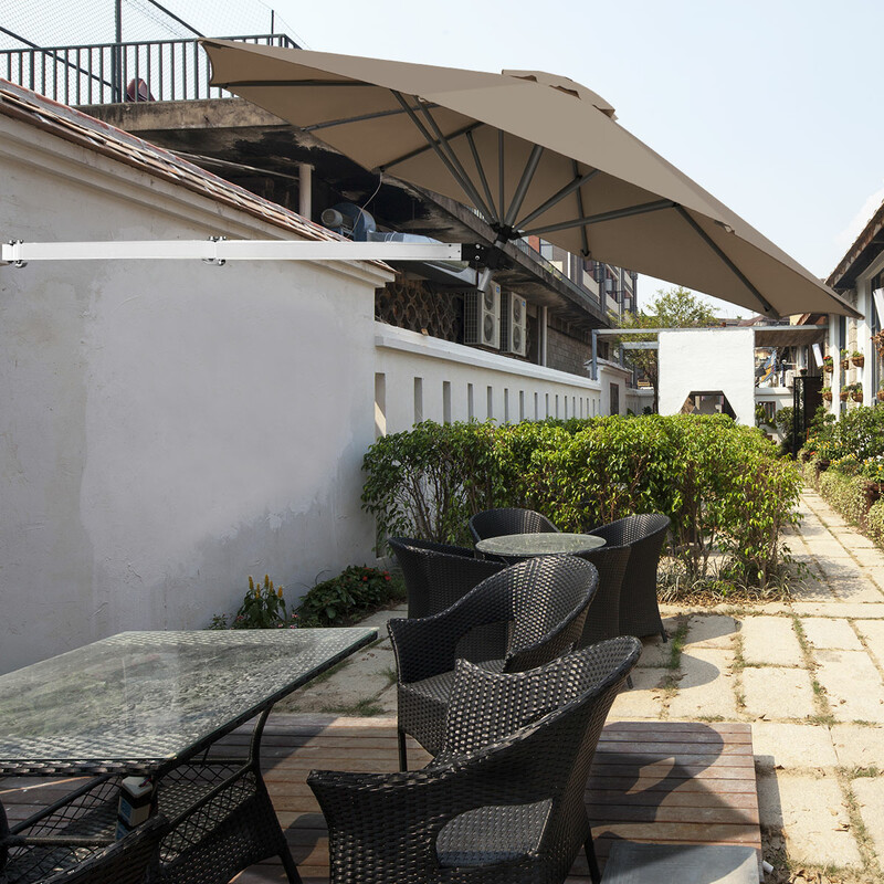 Vægmonteret terrasseparasol 247 cm brun aluminium polyester med justerbar mast og vindventil