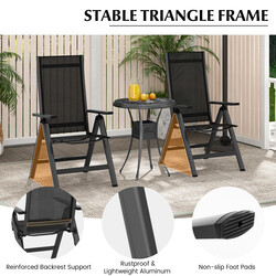 Sort sammenklappelig terrassstol i aluminium med justerbart netryglæn