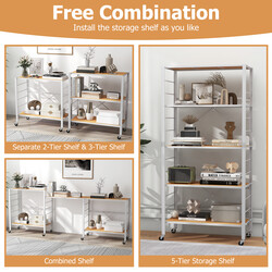 Vikbar serveringsvagn fem hylder naturlig 76 x 36 x 153 cm