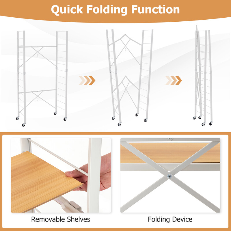 Vikbar serveringsvagn fem hylder naturlig 76 x 36 x 153 cm
