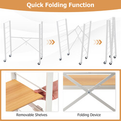 Foldbar serveringsvogn med justerbare hylder fjernbare hjul 76x36x86 cm