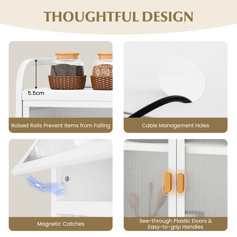 Køkkenskab hvid metal 76x36x161 cm med justerbar hylde og krogvæg