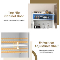 Køkkenskab hvid metal 76x36x161 cm med justerbar hylde og krogvæg