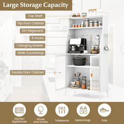 Køkkenskab hvid metal 76x36x161 cm med justerbar hylde og krogvæg