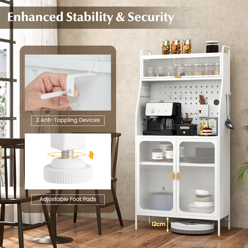 Køkkenskab hvid metal 76x36x161 cm med justerbar hylde og krogvæg