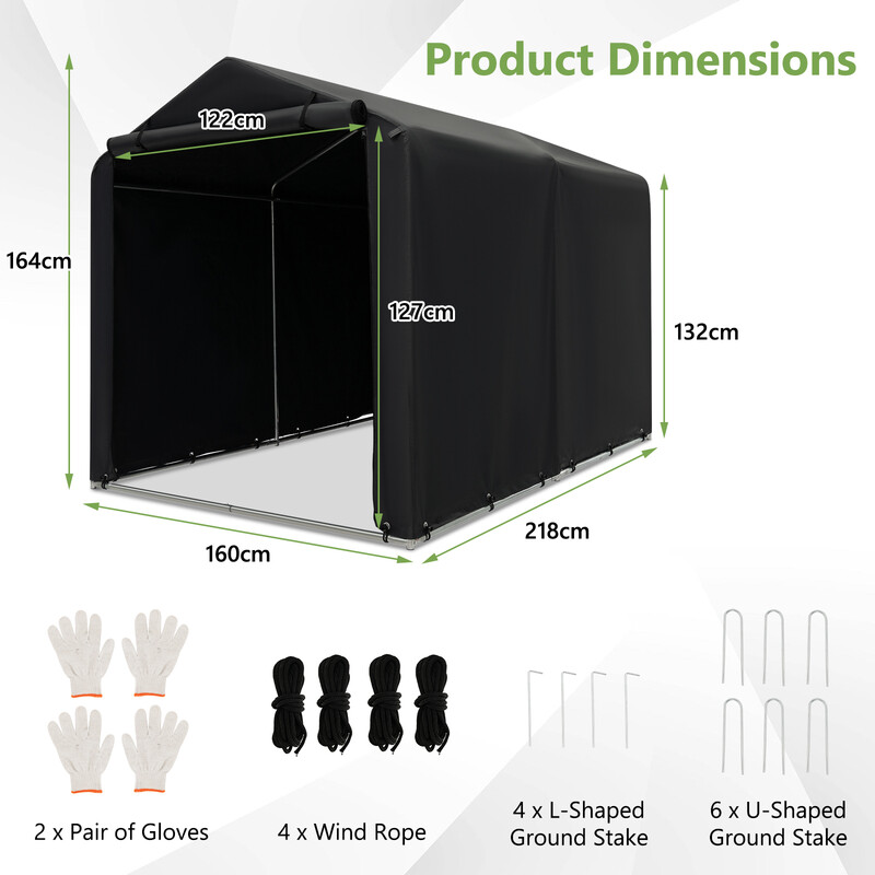 Udendørs skur galvaniseret stål PE 160x218x164 cm mørkgrå