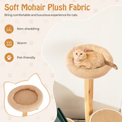 Katteklatretræ i egetræ 129 cm fire niveauer med kattehus