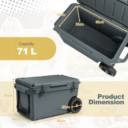 Køletaske på hjul 71 liter grå med flaskeåbner