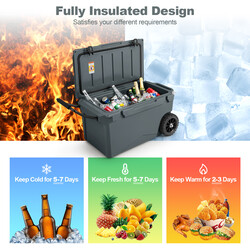 Køletaske på hjul 71 liter grå med flaskeåbner