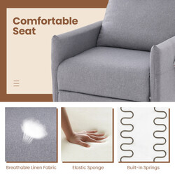 Lænestol med justerbar ryg og fodstøtte grå linned to sidelommer