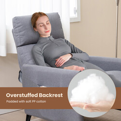 Lænestol med justerbar ryg og fodstøtte grå linned to sidelommer