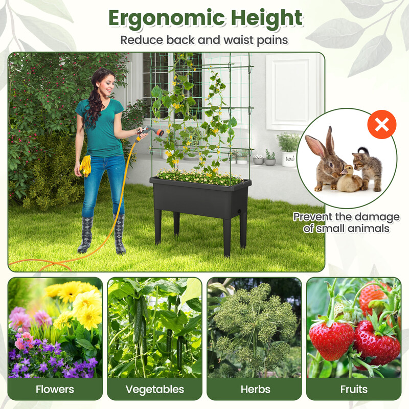 Forhøjet dyrkningskasse 35 l selvvandende med espalier og vandniveau-måler