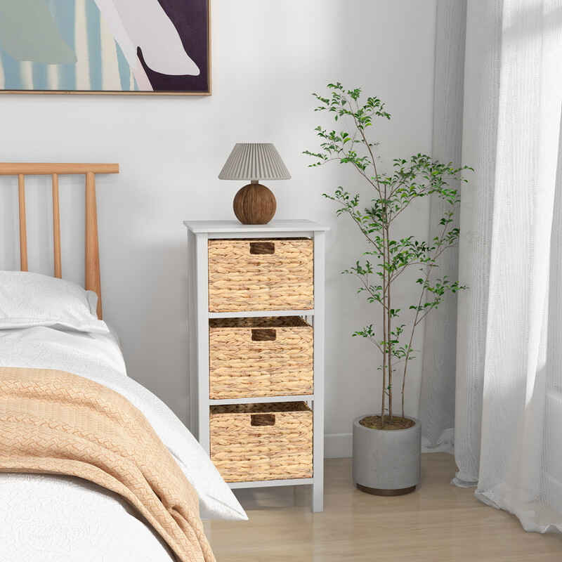 Natbord hvid MDF akacietræ gummitræ 36x30x80 cm med 3 søgræskurve