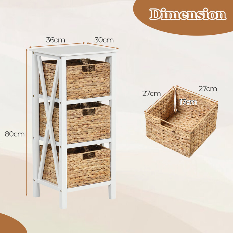 Natbord hvid MDF akacietræ gummitræ 36x30x80 cm med 3 søgræskurve