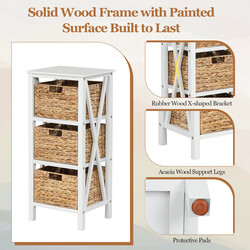Natbord hvid MDF akacietræ gummitræ 36x30x80 cm med 3 søgræskurve