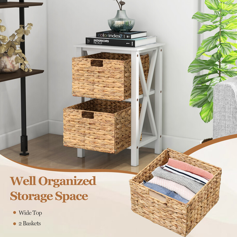 Natbord hvid akacietræ X-design med søgræskurve 3 niveauer 36x30x57 cm