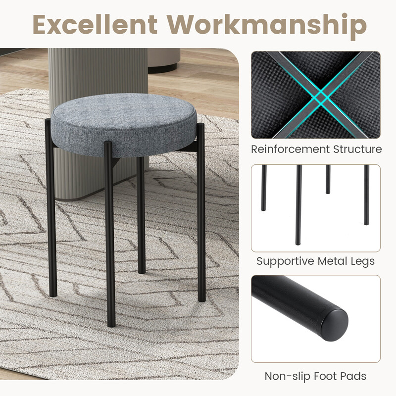 Stabelbare køkkensæder mørkgrå 4 stk med metalben skumpolstring og linnedæksel