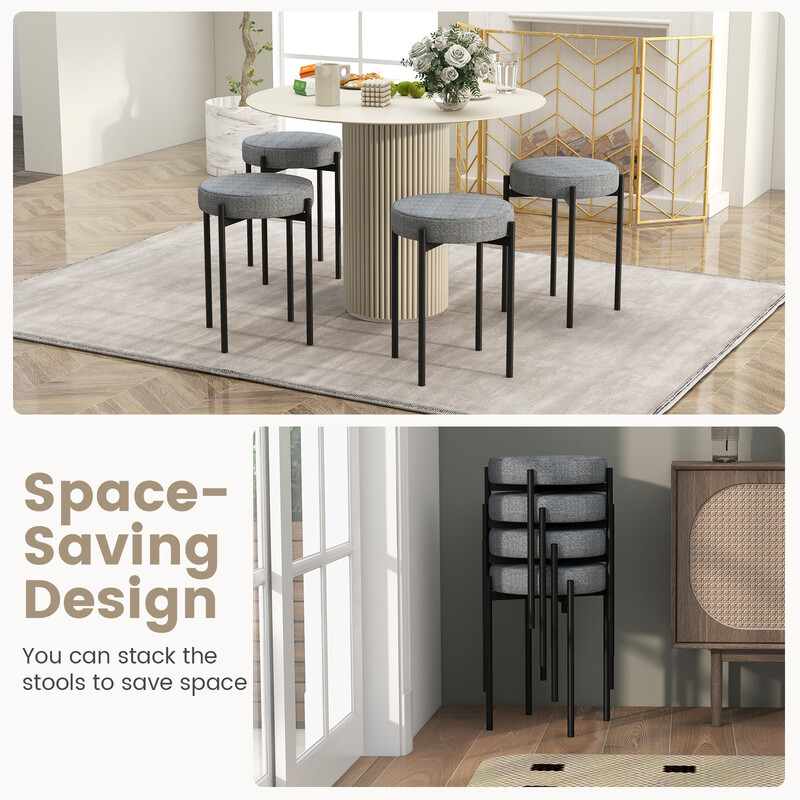 Stabelbare køkkensæder mørkgrå 4 stk med metalben skumpolstring og linnedæksel