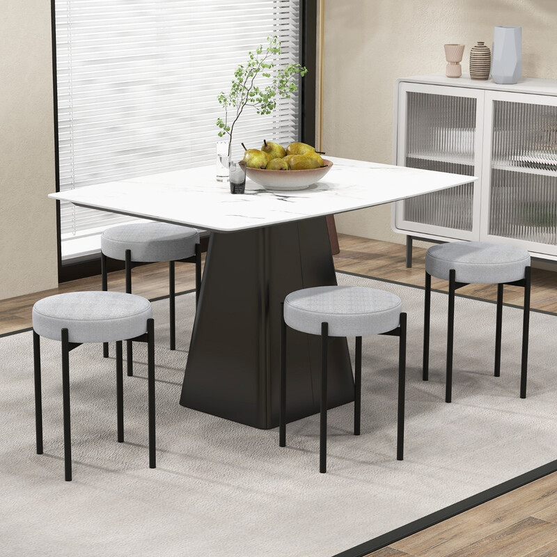 Barstole lysgrå metalben linnedstof polstret 4 stk stabelbare