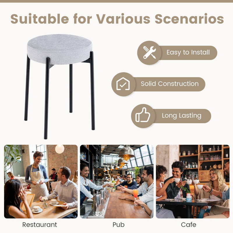 Barstole lysgrå metalben linnedstof polstret 4 stk stabelbare